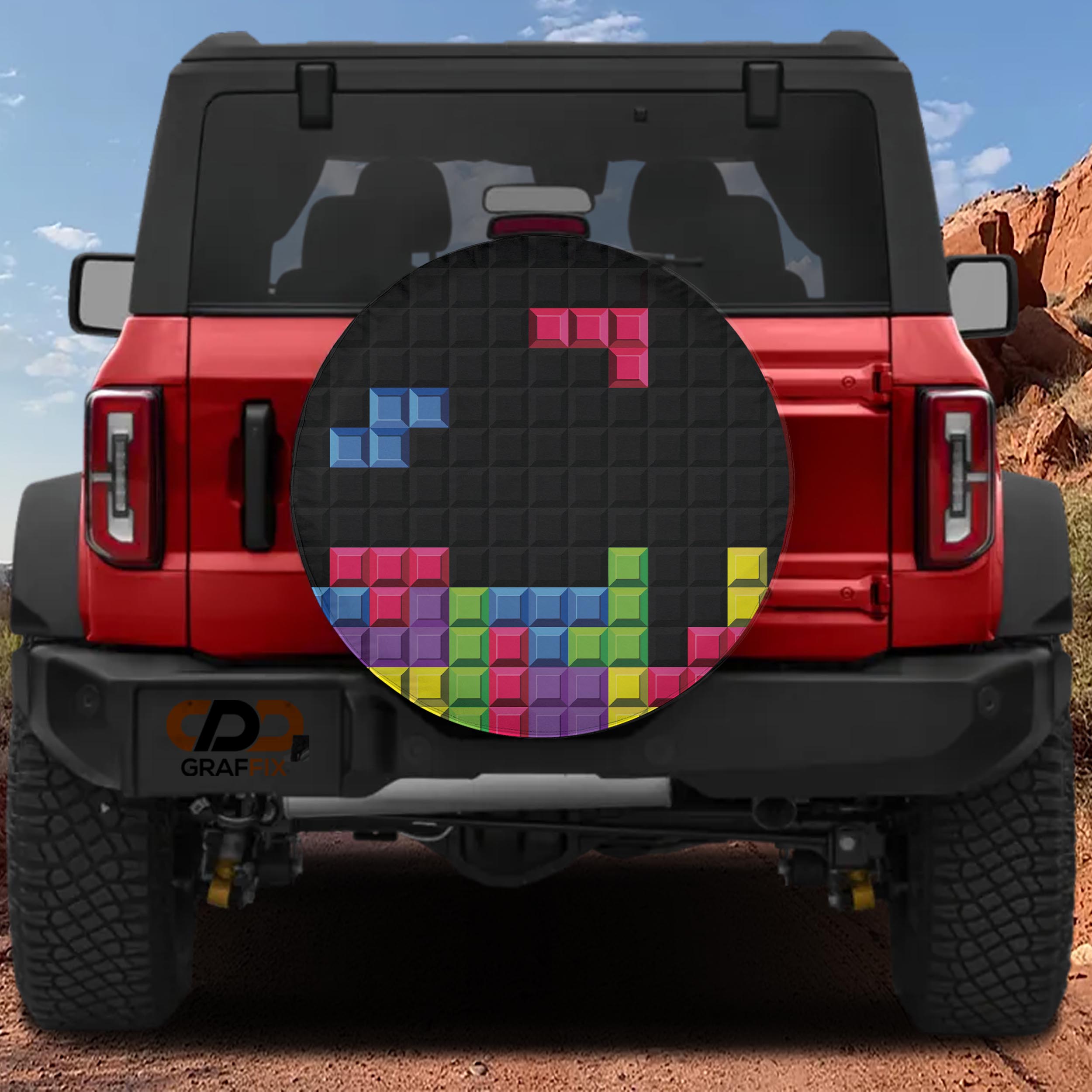 Pixel Block Puzzle Spare Tire Cover | CDD Graffix | Jeep Decal Store