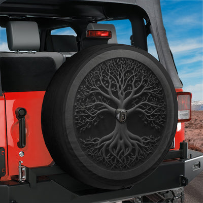 Black Shadowed Norse Tree of Life Spare Tire Cover