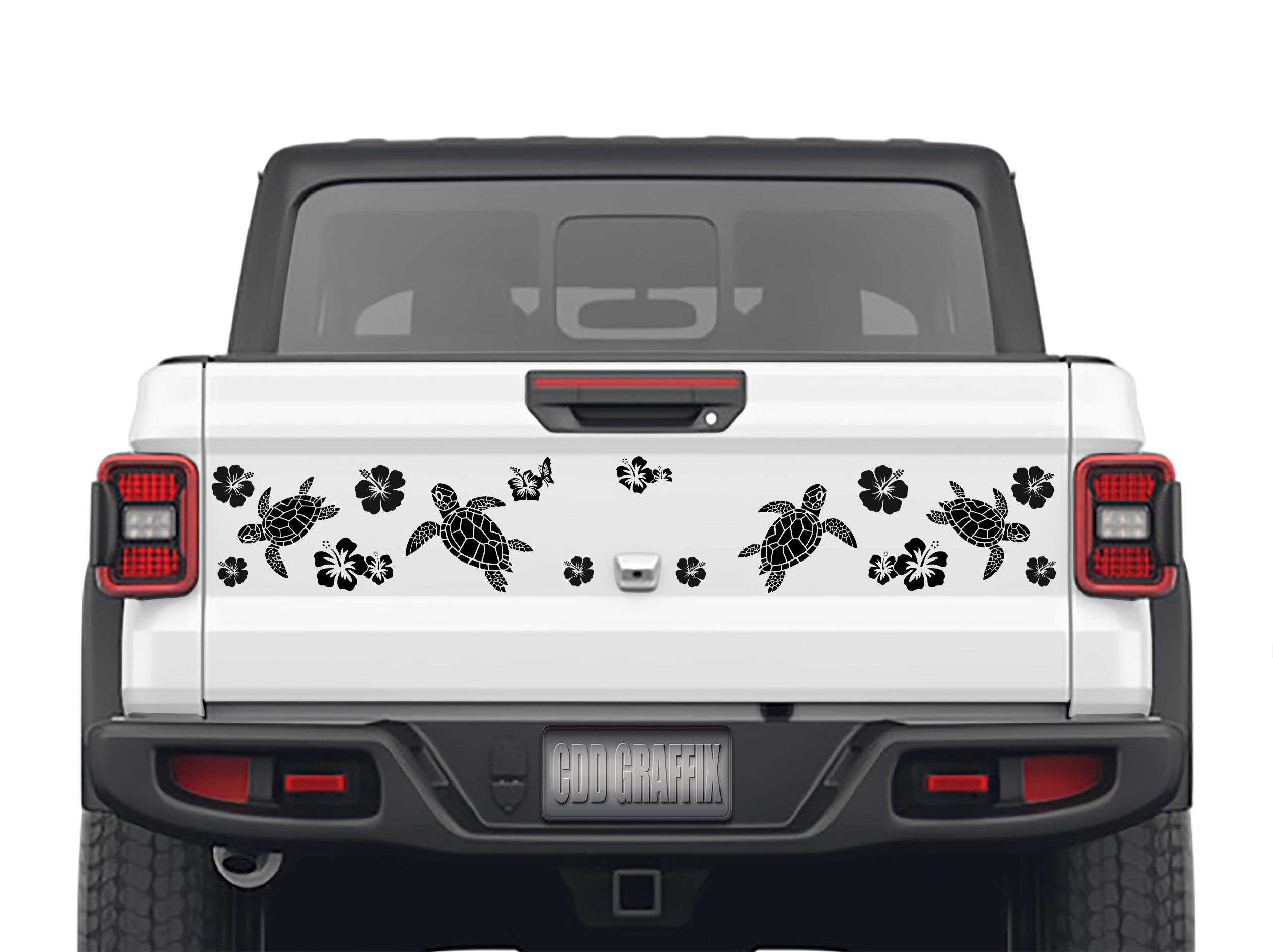 Hibiscus Sea Turtle Tailgate Decal | JT 2020+ | Jeep Decal Store