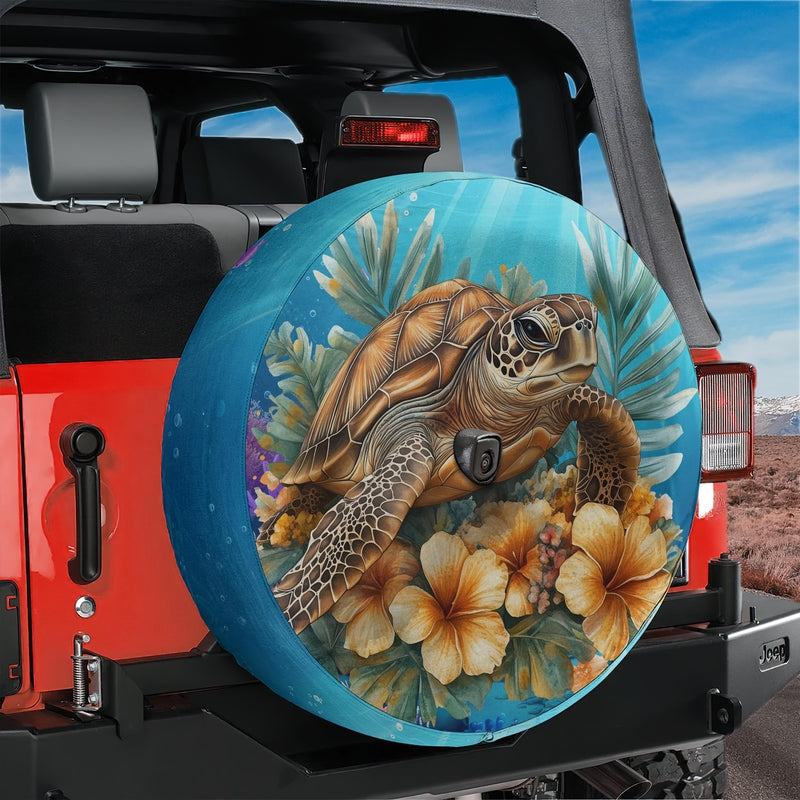 Turtle & Hibiscus Spare Tire Cover | CDD Graffix | Jeep Decal Store