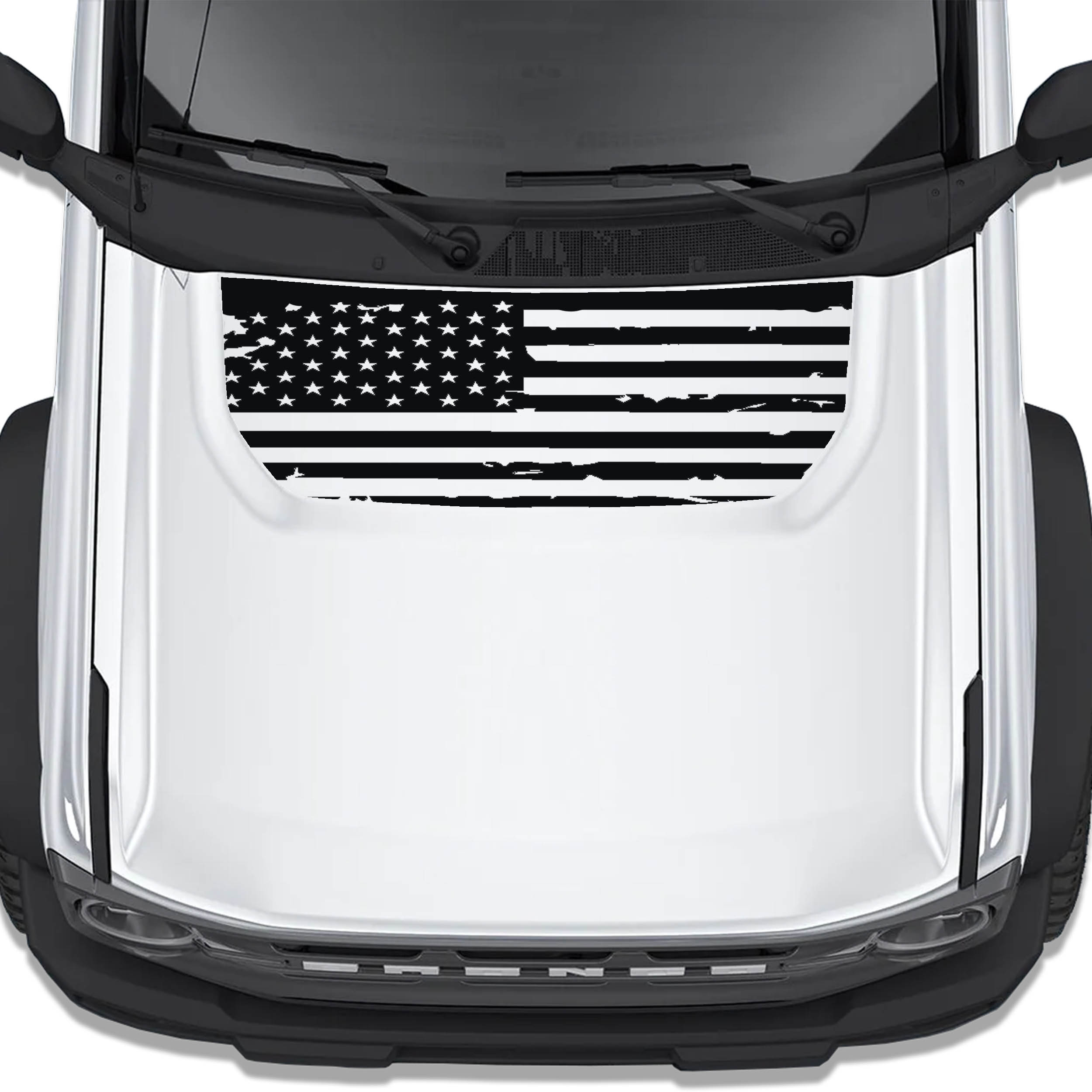 Tattered Flag Blackout Hood | Bronco 2021+ | Jeep Decal Store