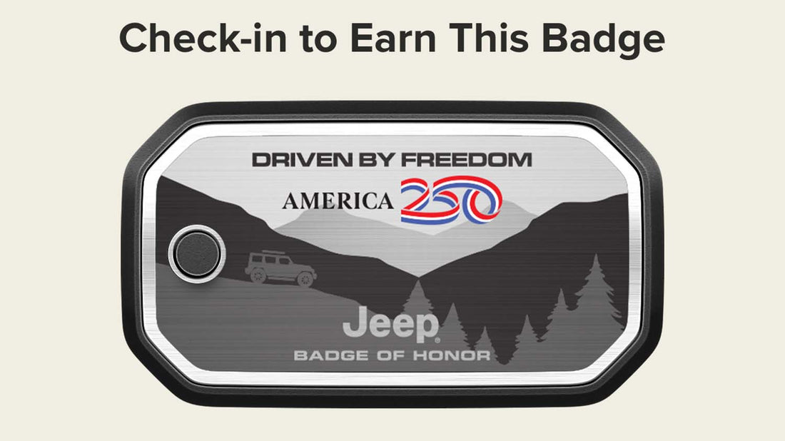 Jeep Badge of Honor America 250 commemorative dog-tag badge for July 4th 2026