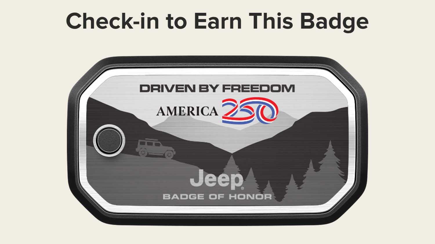 Jeep Badge of Honor America 250 commemorative dog-tag badge for July 4th 2026