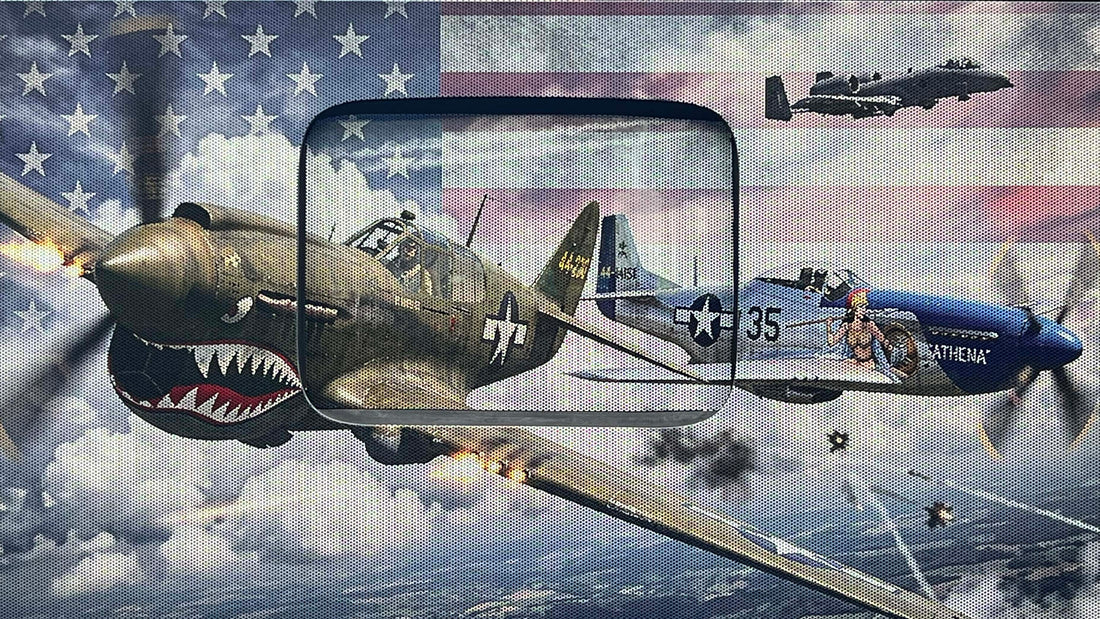 WWII American Flag P52 Mustang Warhawk Perforated Window Graphic