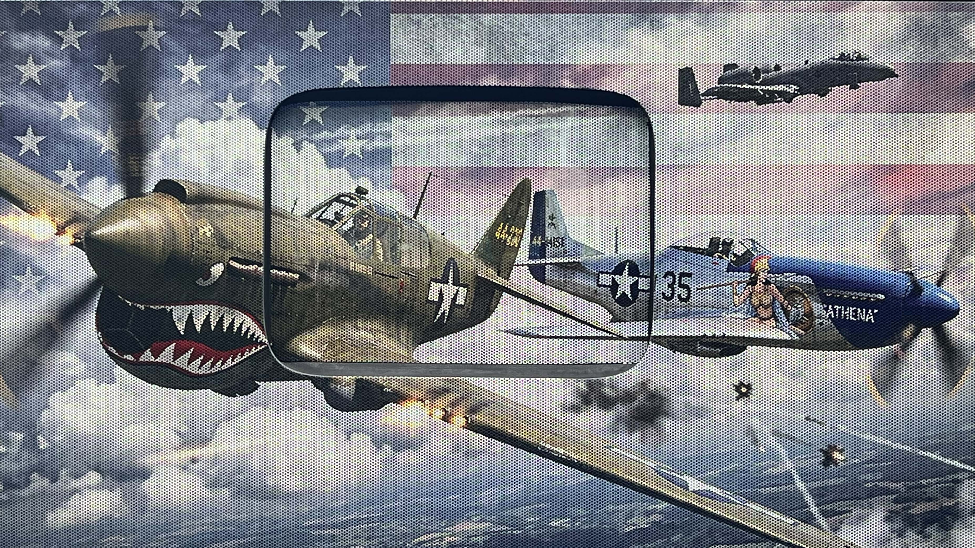 WWII American Flag P52 Mustang Warhawk Perforated Window Graphic