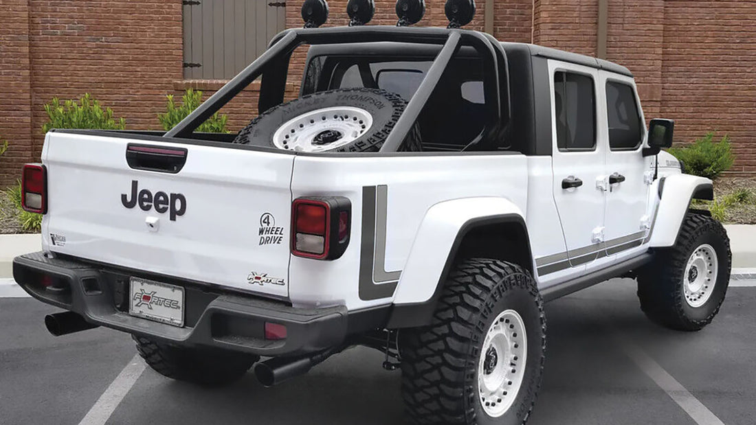 Retro body stripe decal kit on a Jeep Wrangler JLU, the Rewind edition look for less