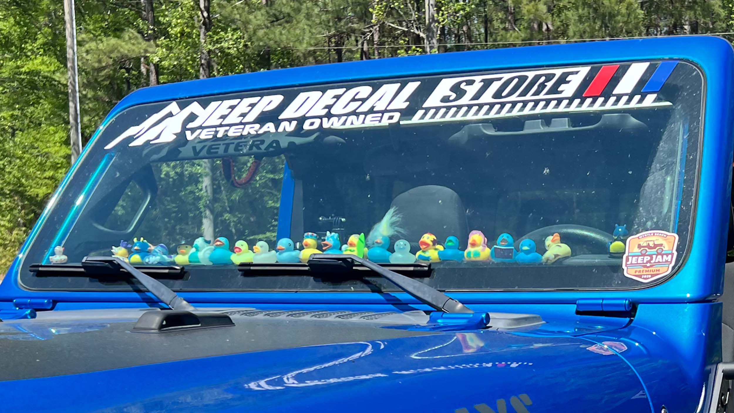 Pile of bright yellow rubber ducks from a TrailDuck bulk pack, ready for Jeep ducking