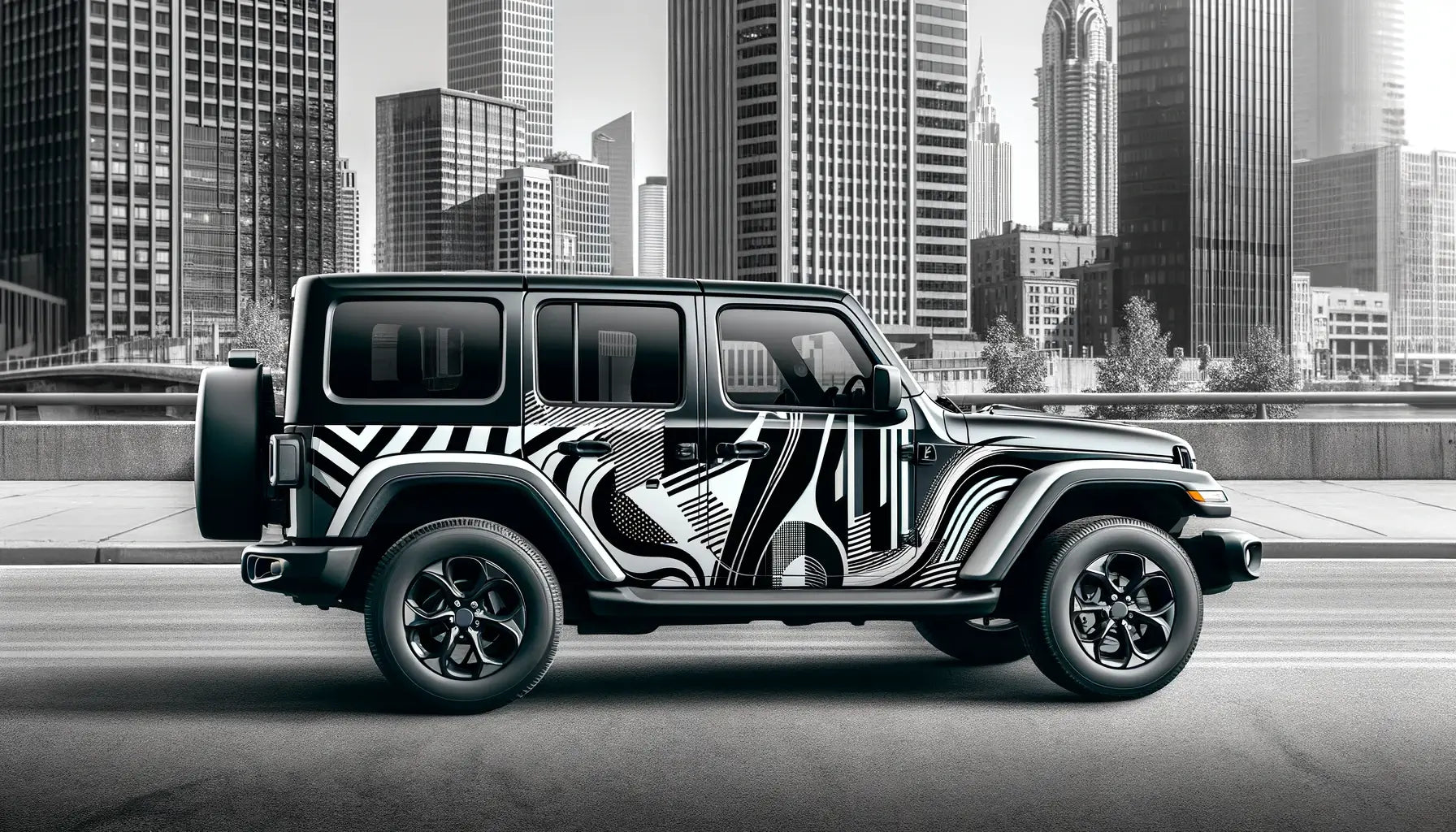 Jeep with calendered vinyl decal in urban style