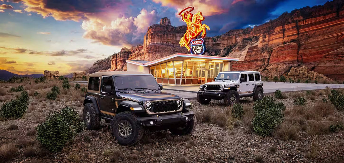 The 2027 Jeep Wrangler Laredo side profile in Granite Crystal, the ninth Twelve 4 Twelve drop. Photo: Jeep