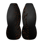 two black and orange hexagonal patterns, which appear to be a design element or a pattern on a surface.