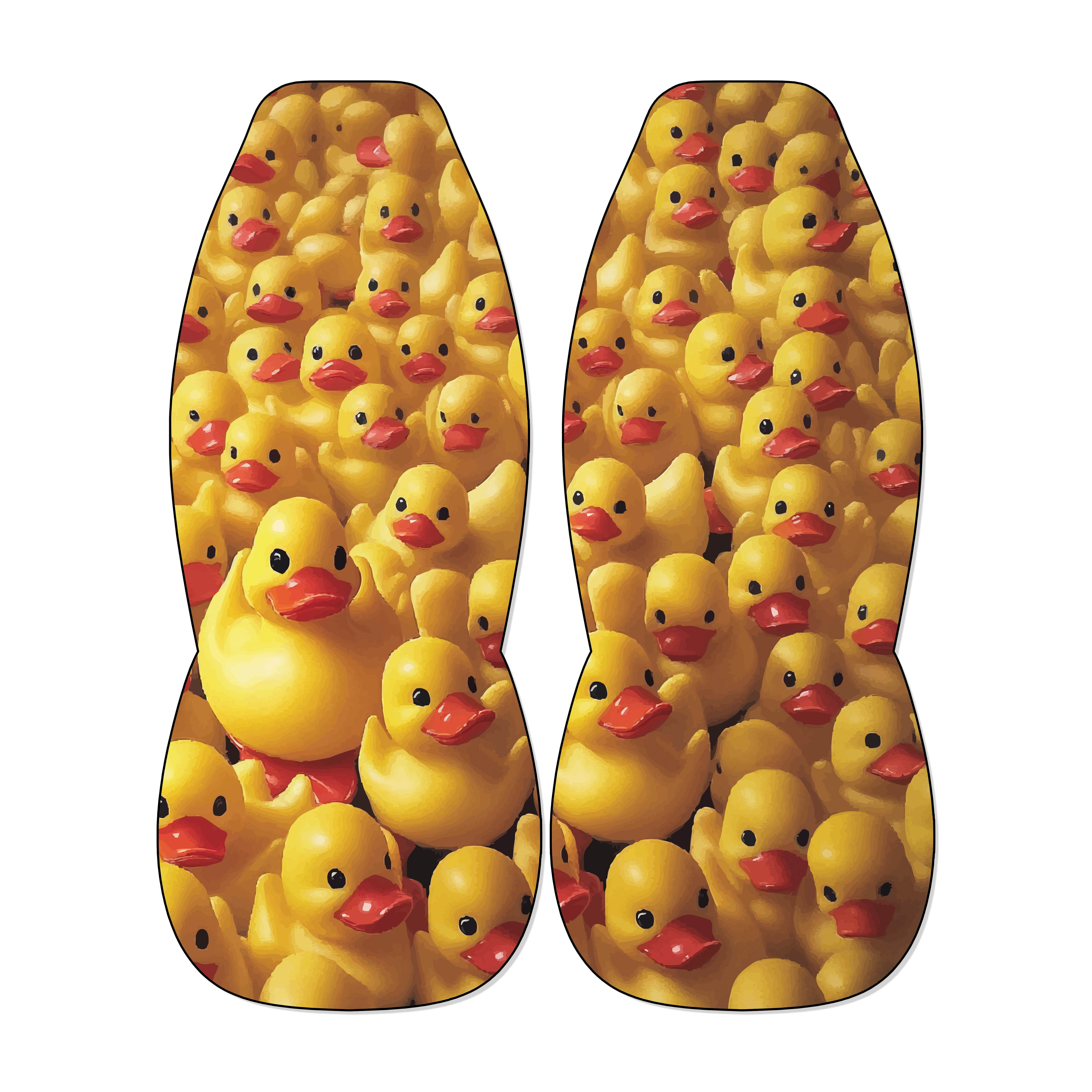 Rubber duck front car seat covers with yellow ducky print pattern on universal bucket seats