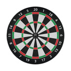 Round dartboard pattern spare tire cover featuring traditional black red green segment design