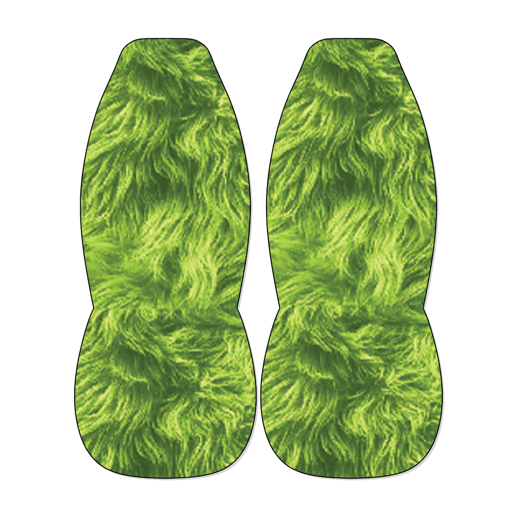 a pair of green, furry objects that appear to be made of a soft, fuzzy material.