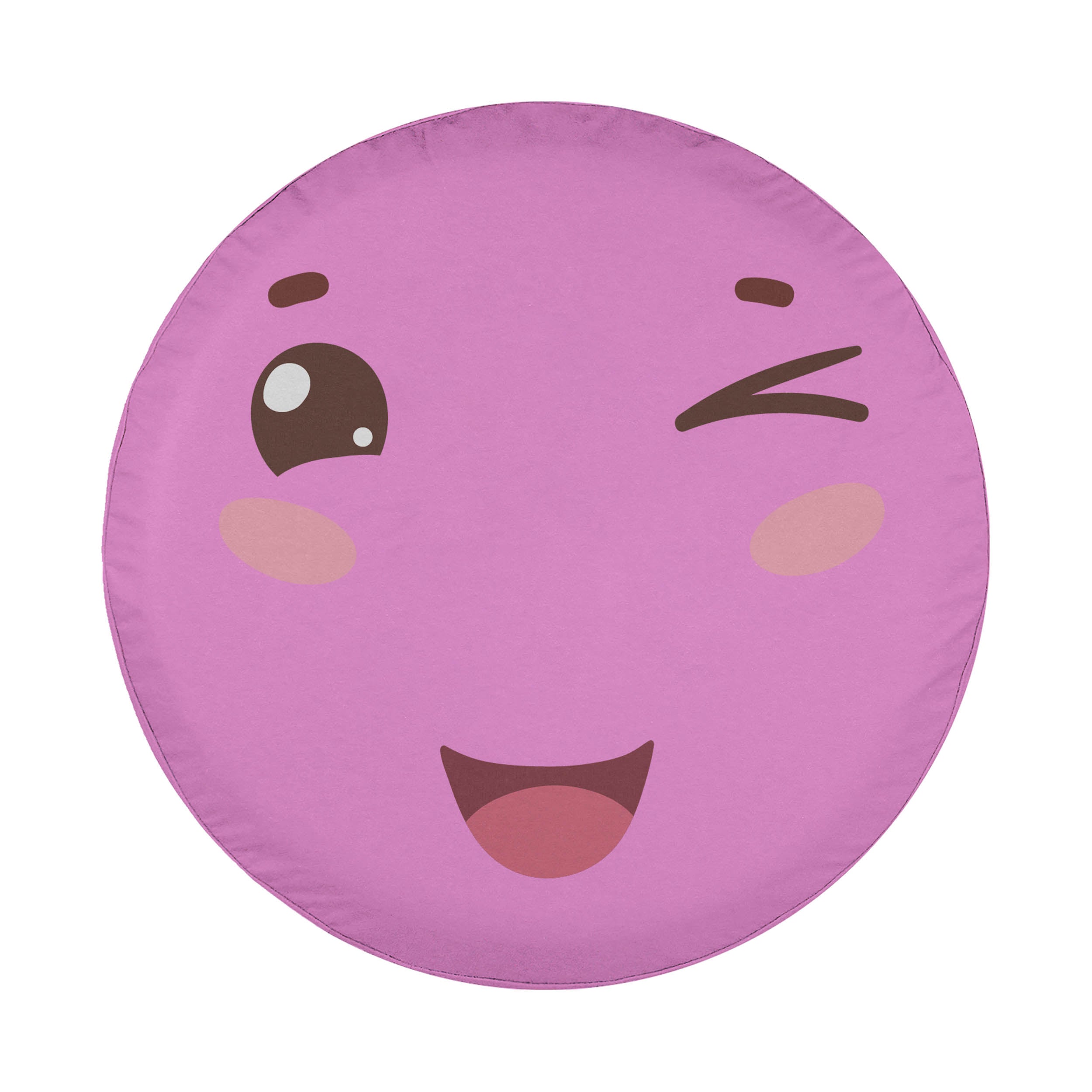 A round, pink character with a smiling expression and a winking eye.