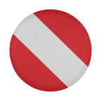 SCUBA diver down flag spare tire cover flat-lay showing red and white diagonal stripe