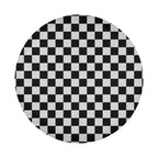 Black and white checkered board spare tire cover flat product view without backup camera hole