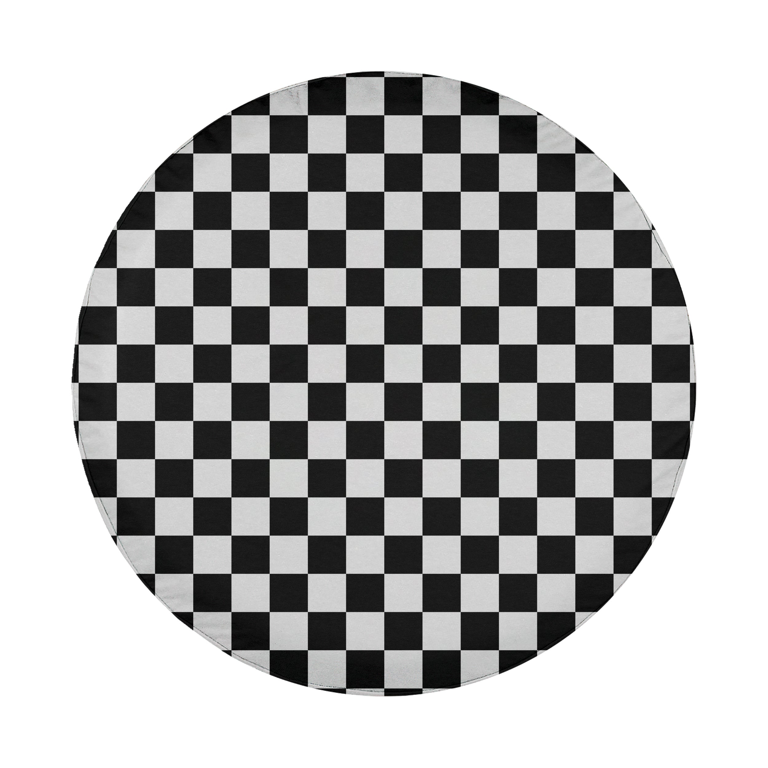 Black and white checkered board spare tire cover flat product view without backup camera hole
