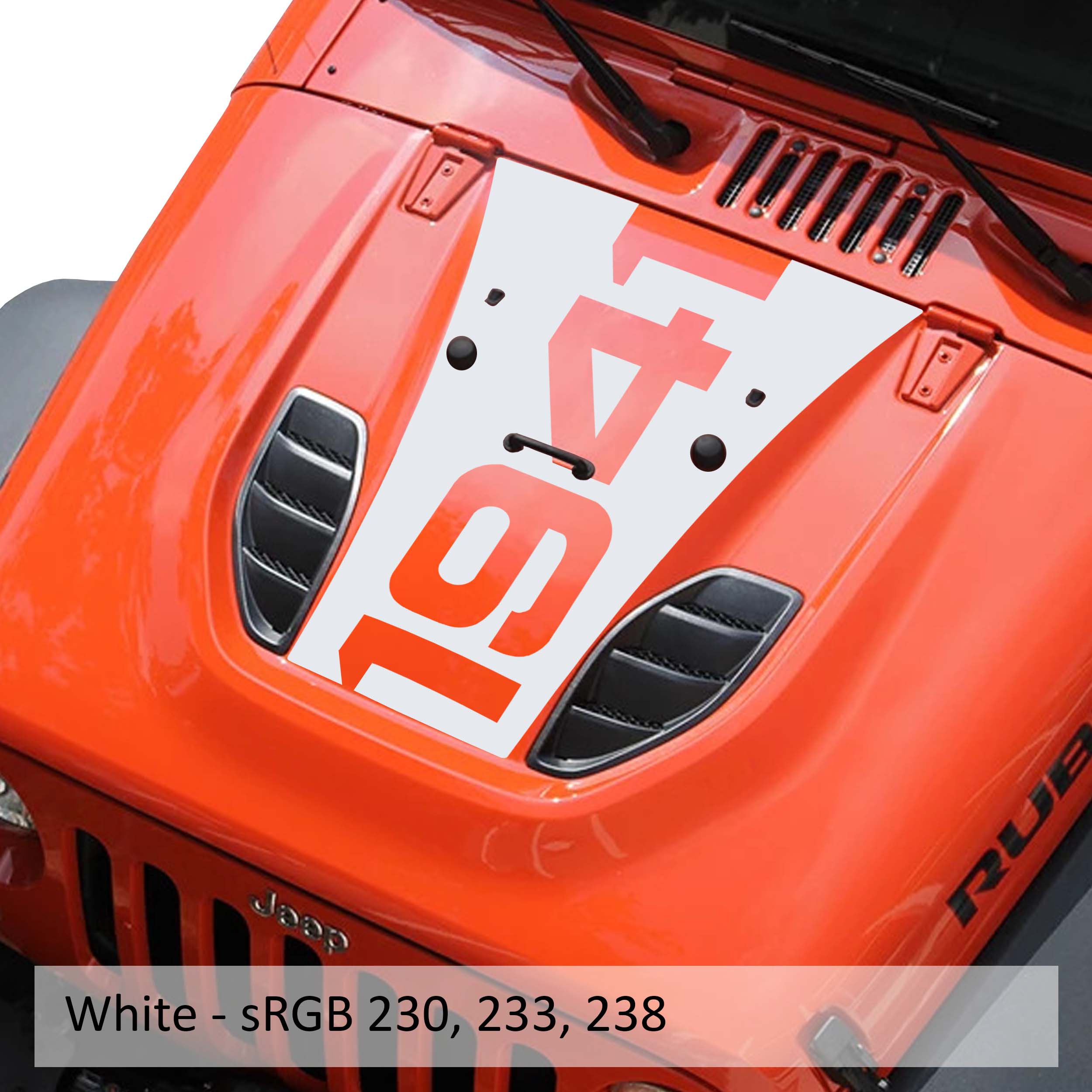 White 10th Anniversary 1941 blackout hood decal color swatch for Jeep Wrangler hood panel