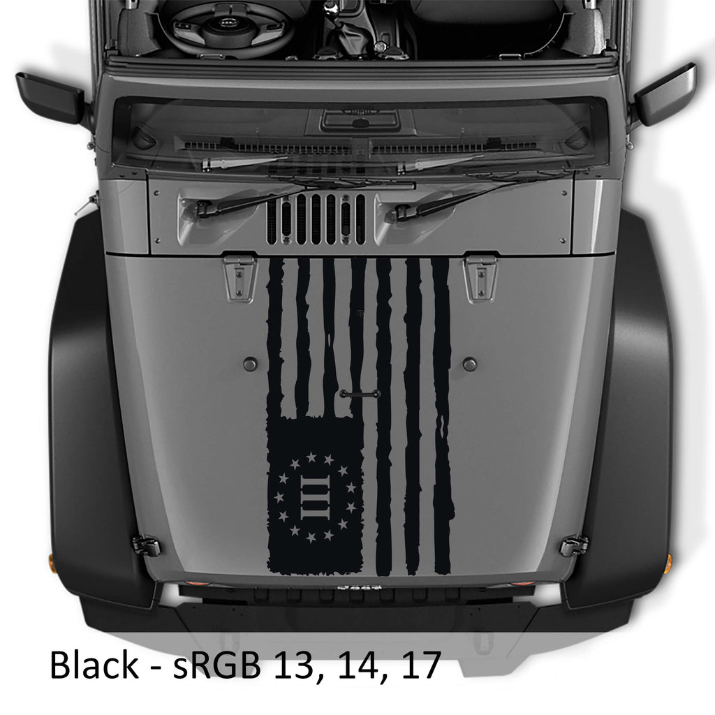 Distressed Three Percent American Flag Blackout Hood Vinyl Decal