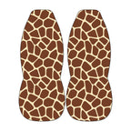 Giraffe print front car seat covers with tan and brown animal pattern on universal bucket seats