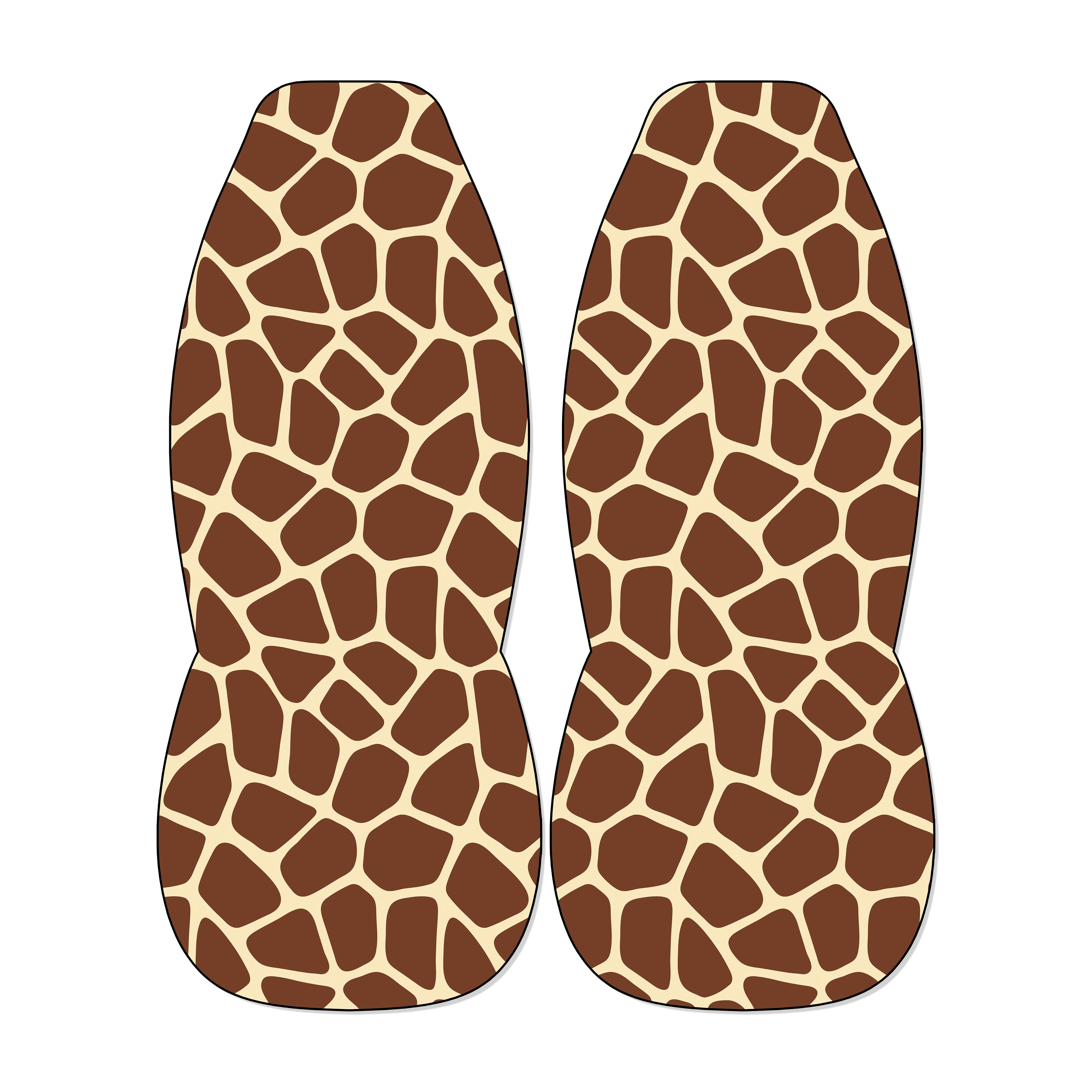 Giraffe print front car seat covers with tan and brown animal pattern on universal bucket seats