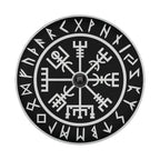 Round Viking Vegvisir compass tire cover with backup camera cutout Norse runes Celtic knot border