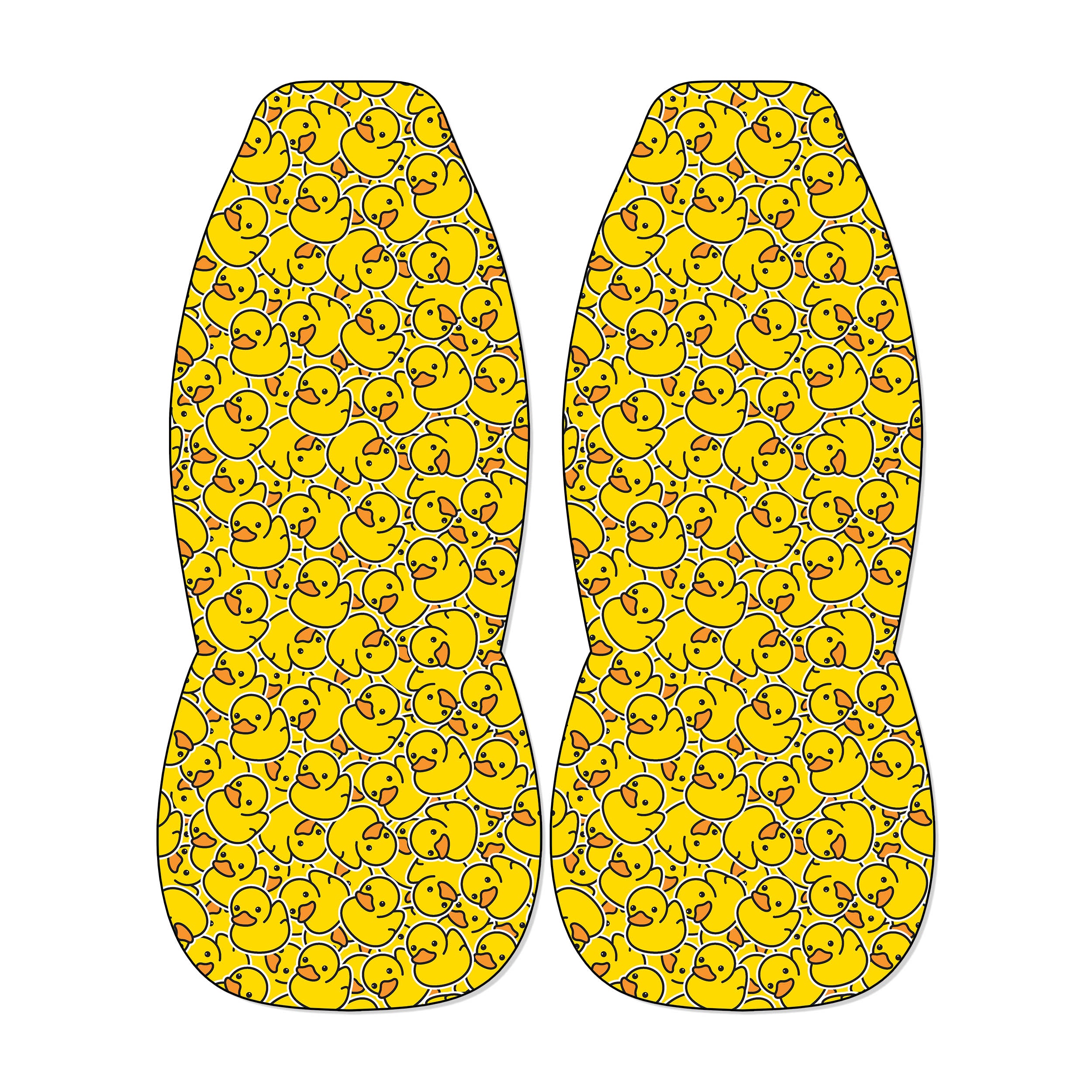 a pair of yellow duck-shaped objects, each filled with numerous yellow duck images, creating a visually striking and playful design.