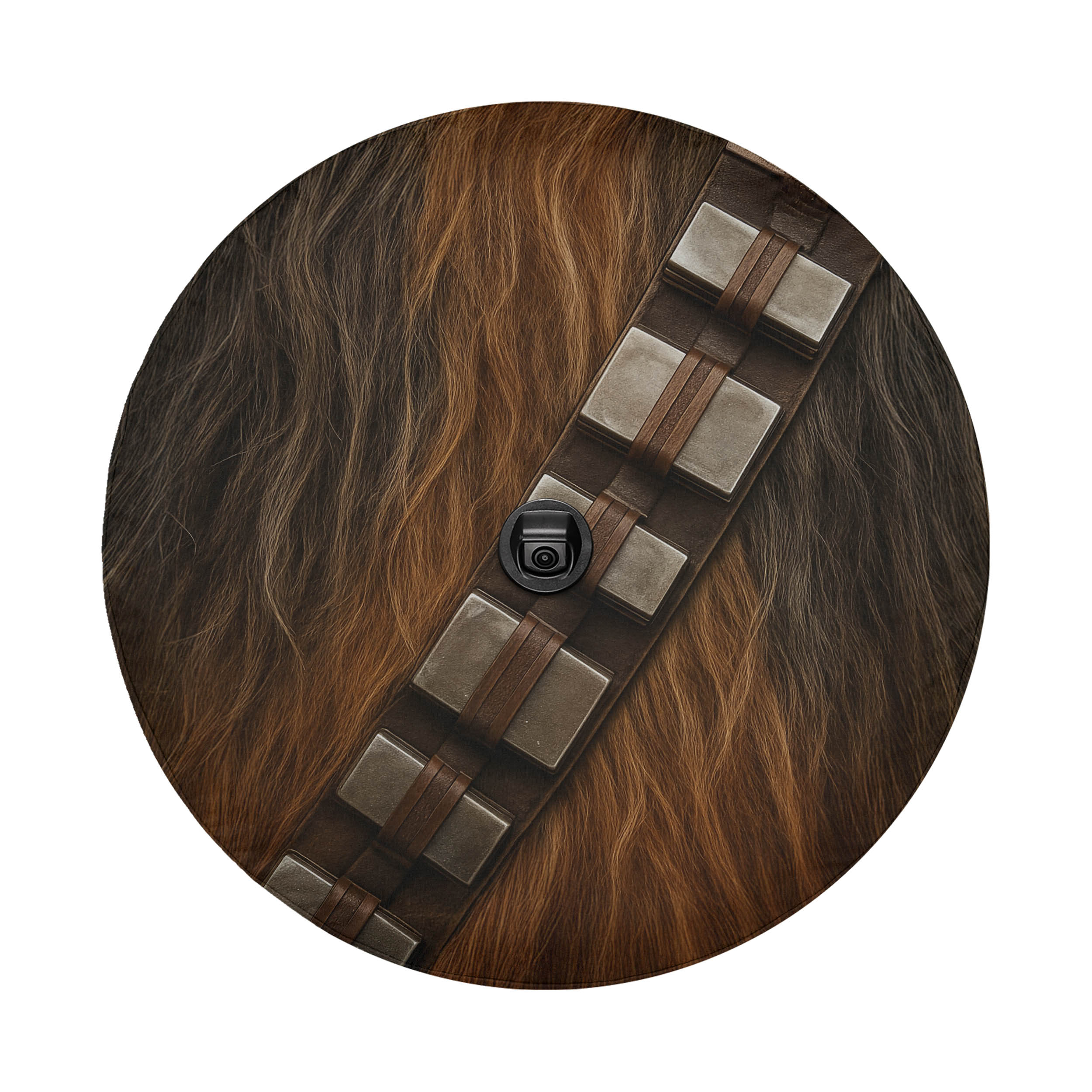 a close-up view of Chewbacca's fur, with a focus on the distinctive strap that holds the iconic character's head.