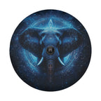 Sacred geometry blue elephant tire cover round standalone with glowing constellation circle backdrop art