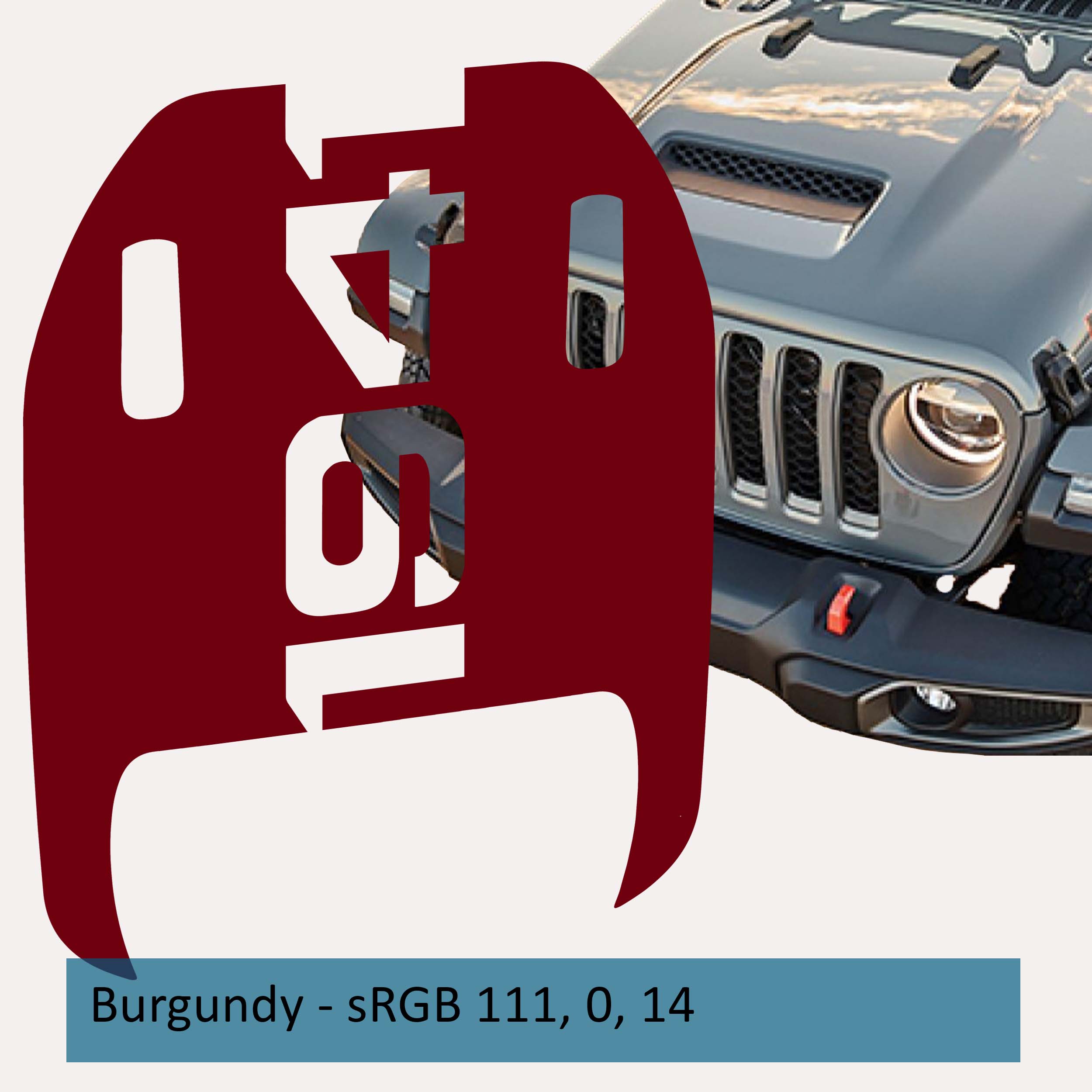 Burgundy 1941 clawed foot hood decal with Jeep heritage script for Wrangler JL Gladiator Mojave