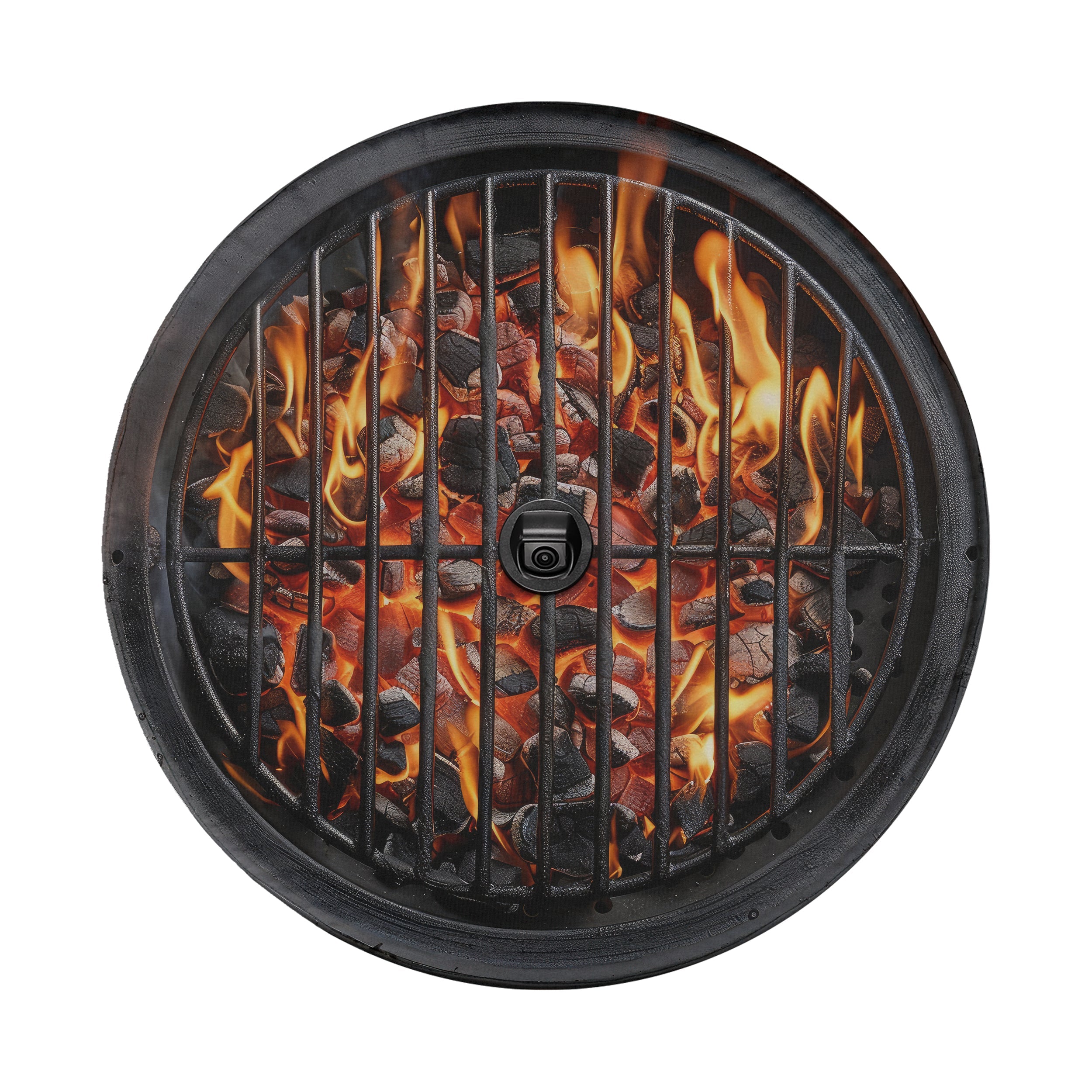 Charcoal grill spare tire cover fabric and grommet closeup detail view