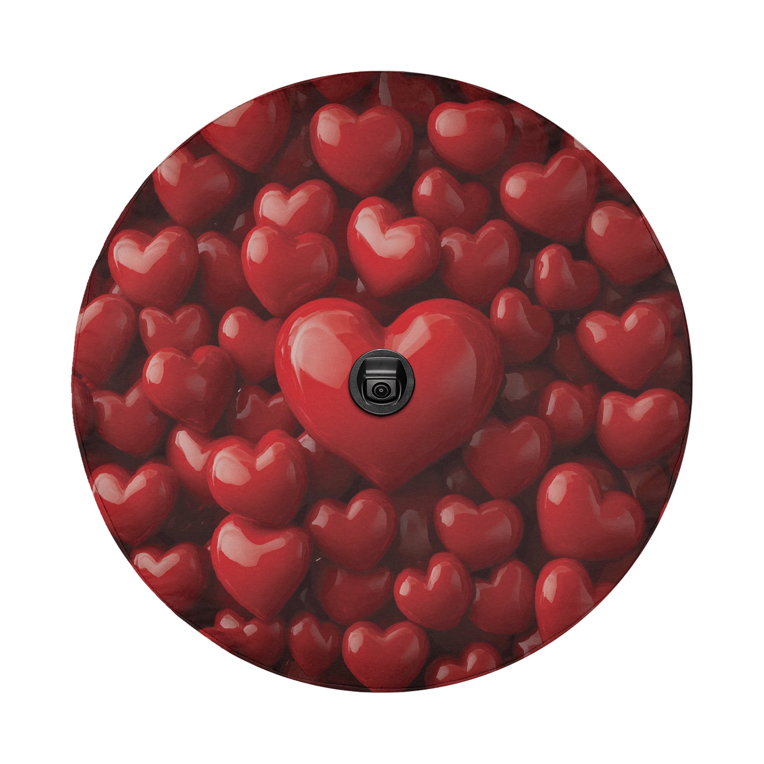 Candy Heart Cover spare tire cover main product render with all-over red heart Valentine design