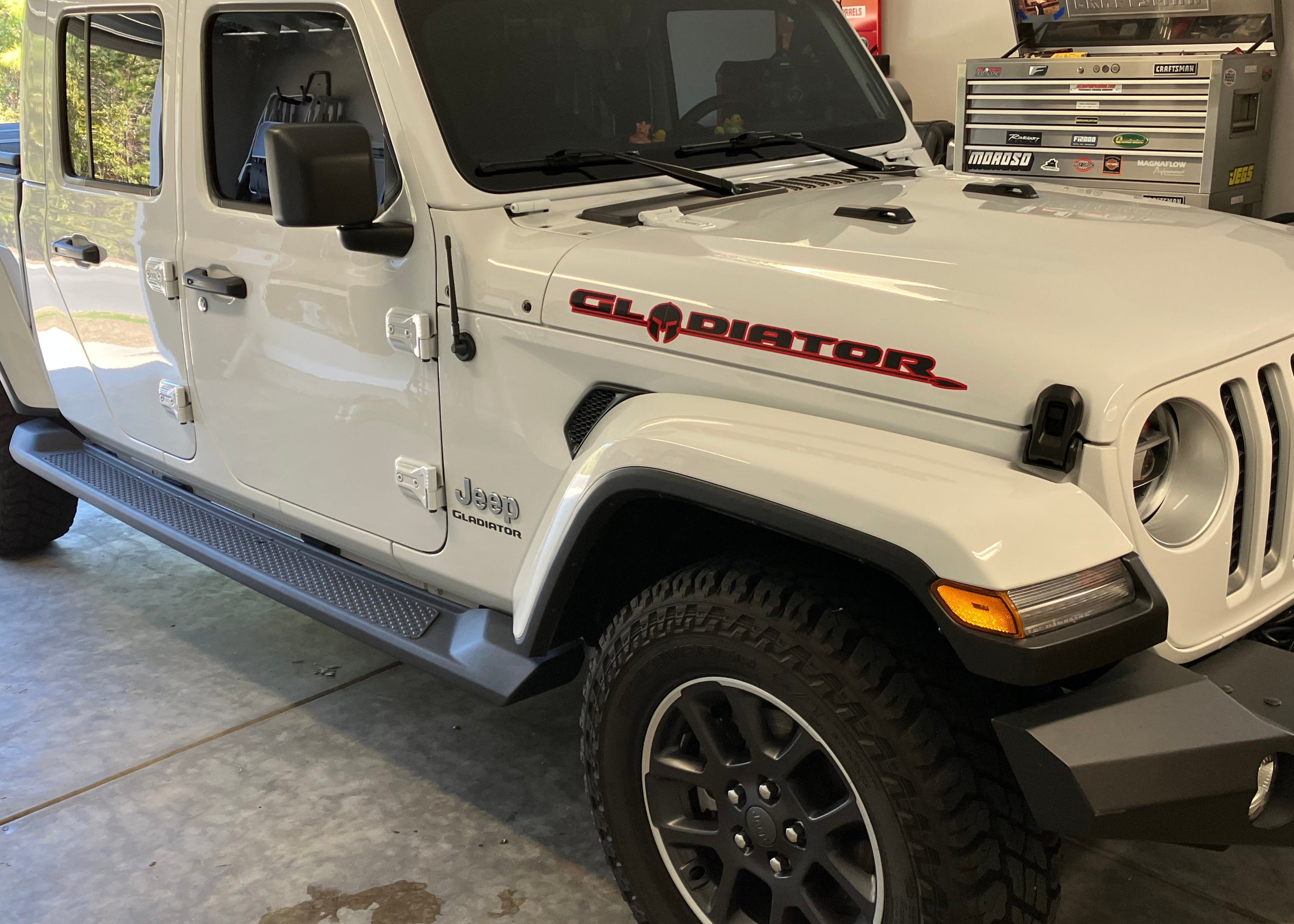 Hood Lettering Decals Fits JT Gladiator - Outlined Gladiator Lettering w/ Spartan Helmet Vinyl Decal
