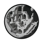 Planetary labyrinth spare tire cover with celestial maze pattern and cosmic planet design
