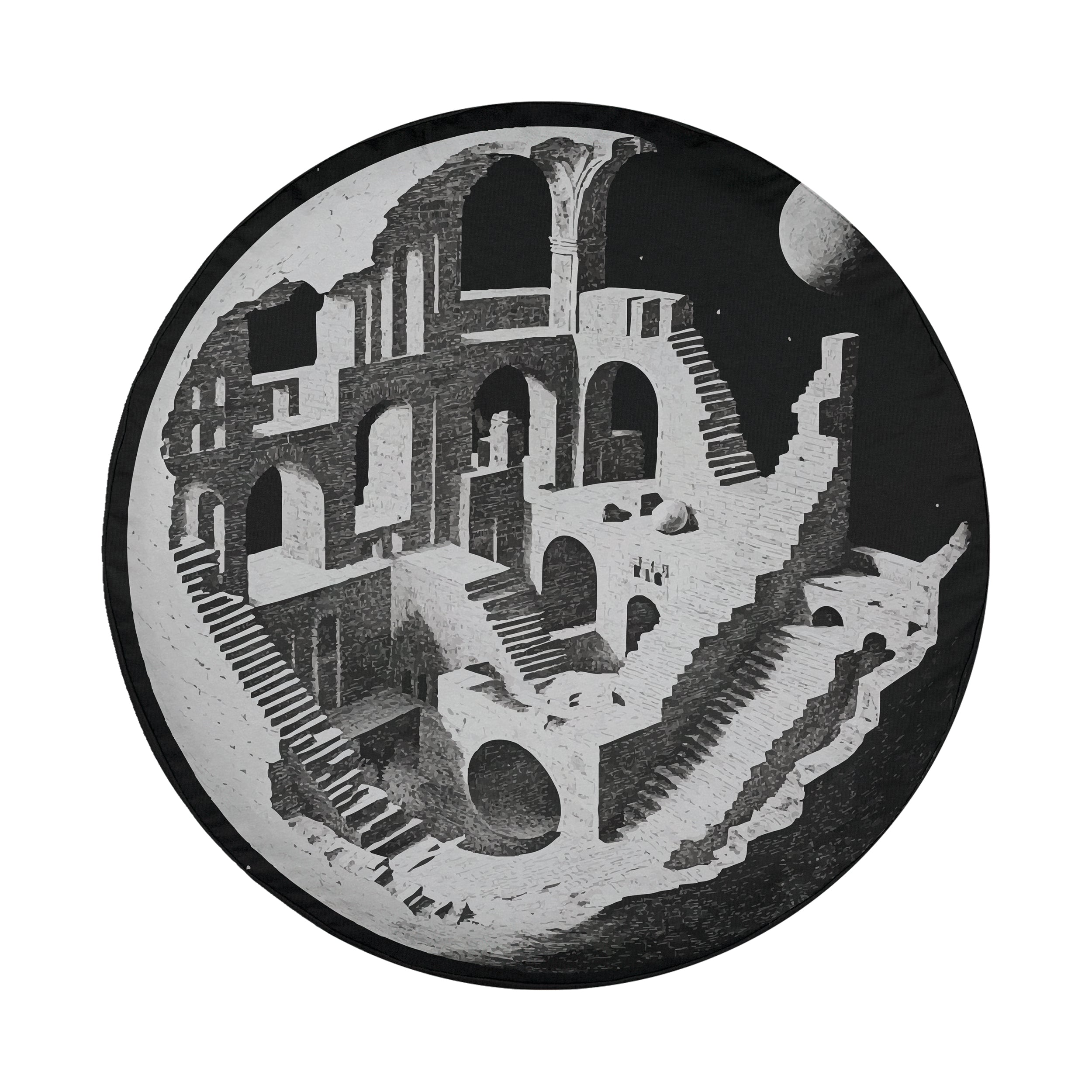 Planetary labyrinth spare tire cover with celestial maze pattern and cosmic planet design
