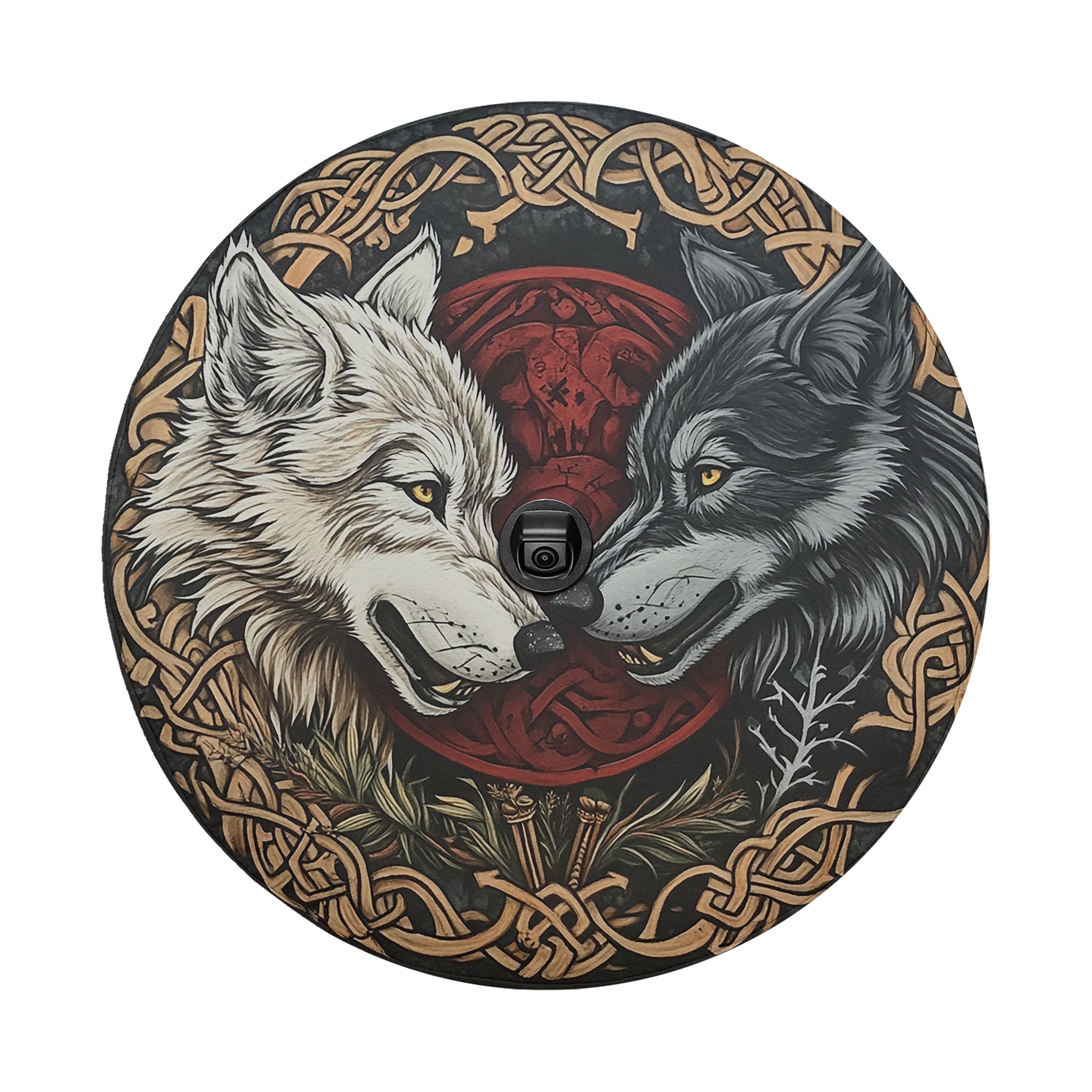 Skoll and Hati Viking wolves spare tire cover alternate angle full graphic
