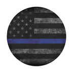 Thin blue line subdued American flag spare tire cover with gray stars stripes and bold blue line accent