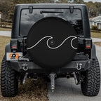 Continuous line waves spare tire cover with flowing minimalist ocean wave line art design