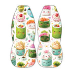 a pair of colorful, cartoonish sushi rolls with smiling faces, surrounded by various other sushi items and decorative elements.