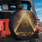 Golden Pyramid of Secrets spare tire cover lifestyle shot on SUV outdoors