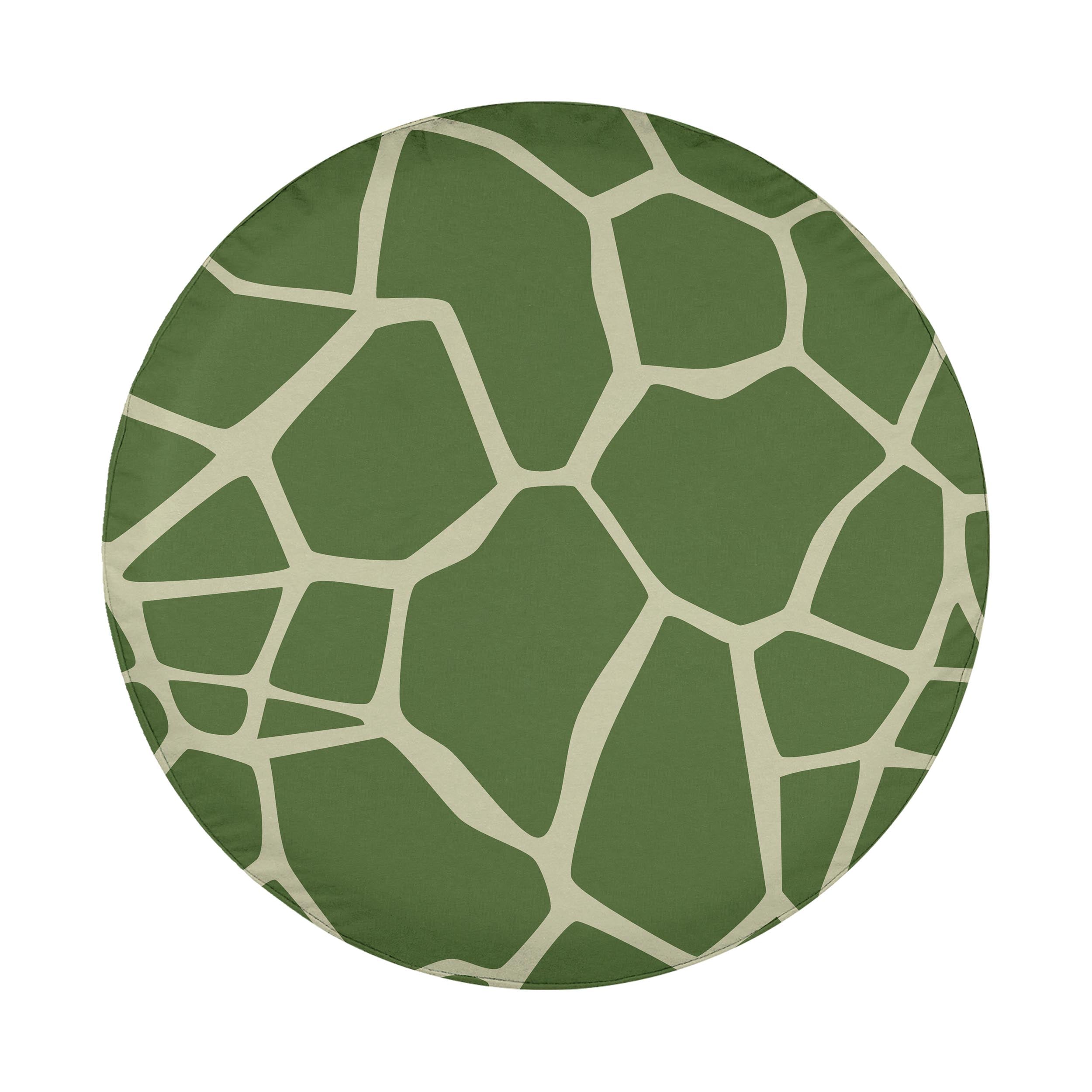 Turtle Trek spare tire cover flat artwork showing a large green turtle shell pattern with cream scute outlines