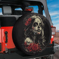 Dia de los Muertos Beauty spare tire cover with sugar skull woman on black Jeep CDD GRAFFIX