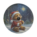 Twinkle Bear Dreams spare tire cover mounted on a red Bronco rear showing whimsical teddy bear moon and stars