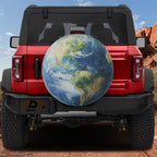 Planet Earth spare tire cover with globe view of continents printed design