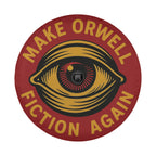 Make Orwell Fiction Again propaganda spare tire cover with backup camera hole on Jeep Wrangler