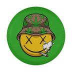 High Times spare tire cover detail of weed leaf bucket hat smiley face with joint and X eyes