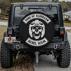 Sons of Alderaan Rebel Scum spare tire cover flat product shot featuring rebel alliance parody Alderaan emblem