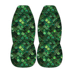 Green dragon mermaid scale front car seat covers with iridescent reptile pattern on bucket seats