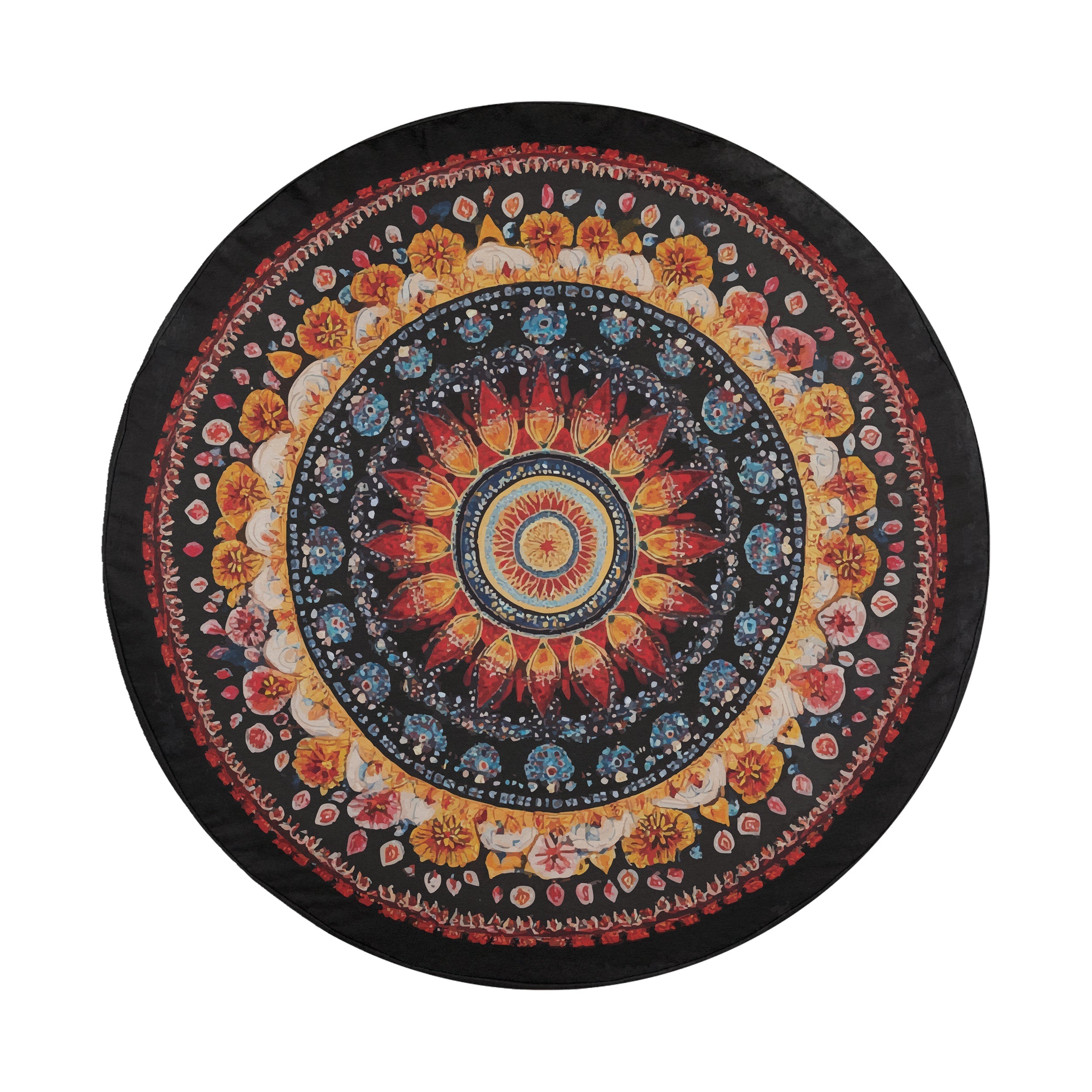 Stitched edge and drawstring closeup of Mandala Wheel spare tire cover fabric edge