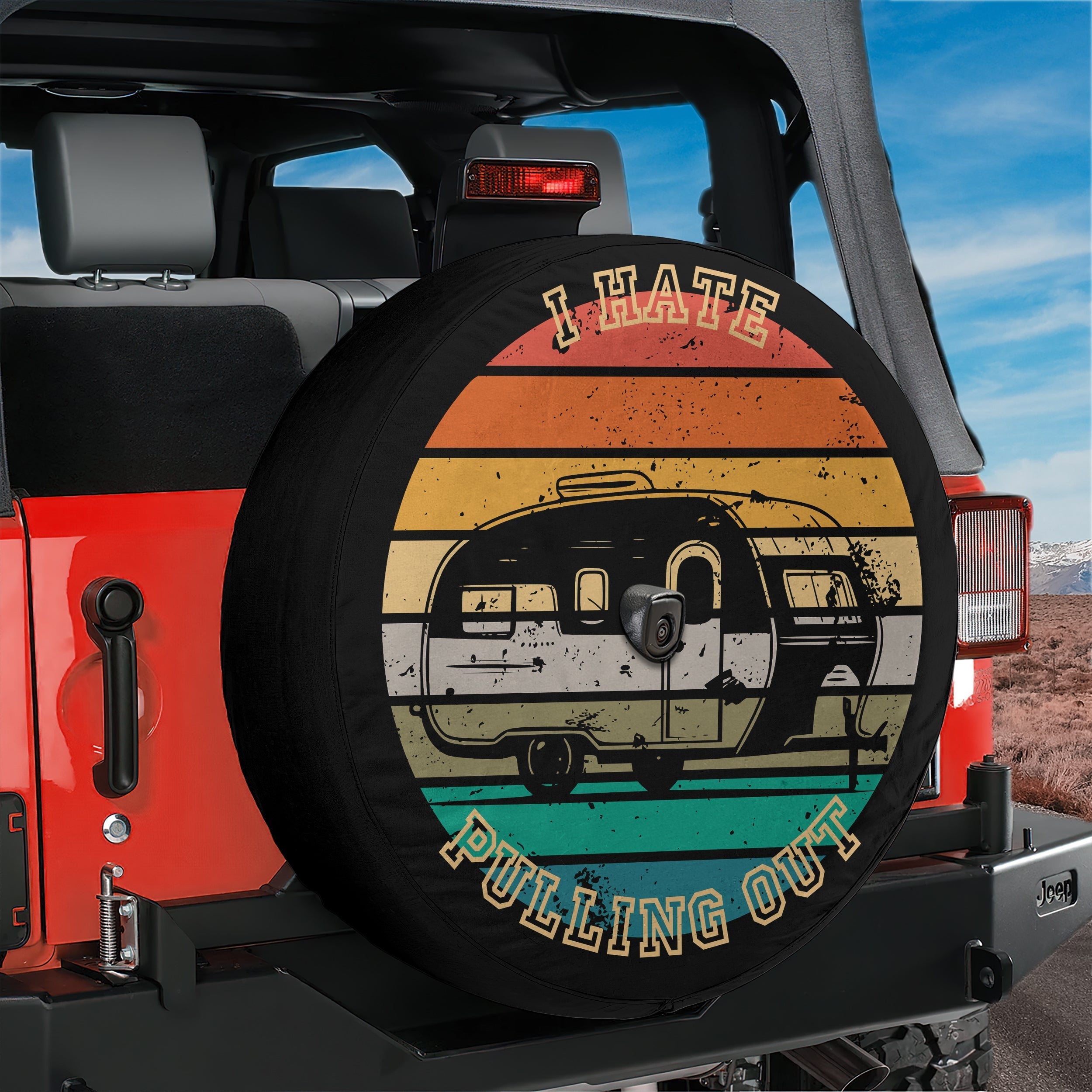 I Hate Pulling Out humorous camper RV spare tire cover with funny camping graphic and text